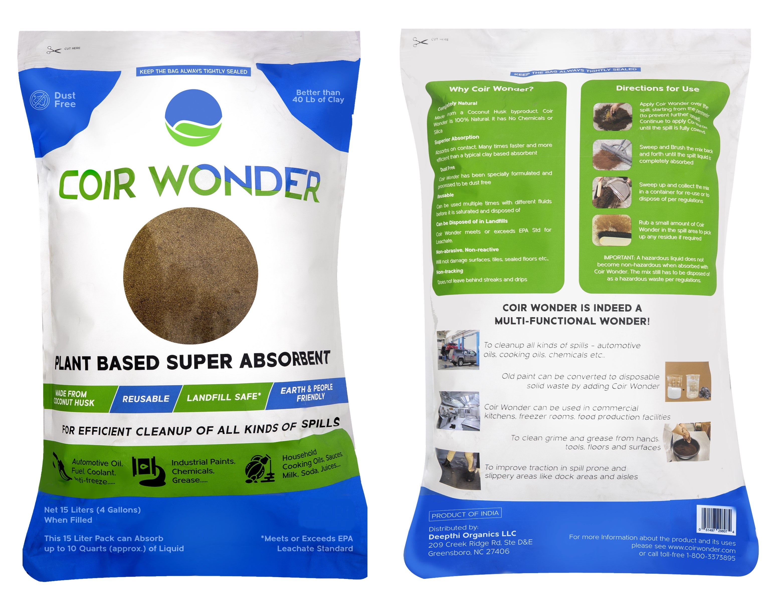 Coir Wonder 3-in-1 Oil Absorbent, Paint Hardener, No Heat Cooking Oil Solidifier and Sweeping Compound