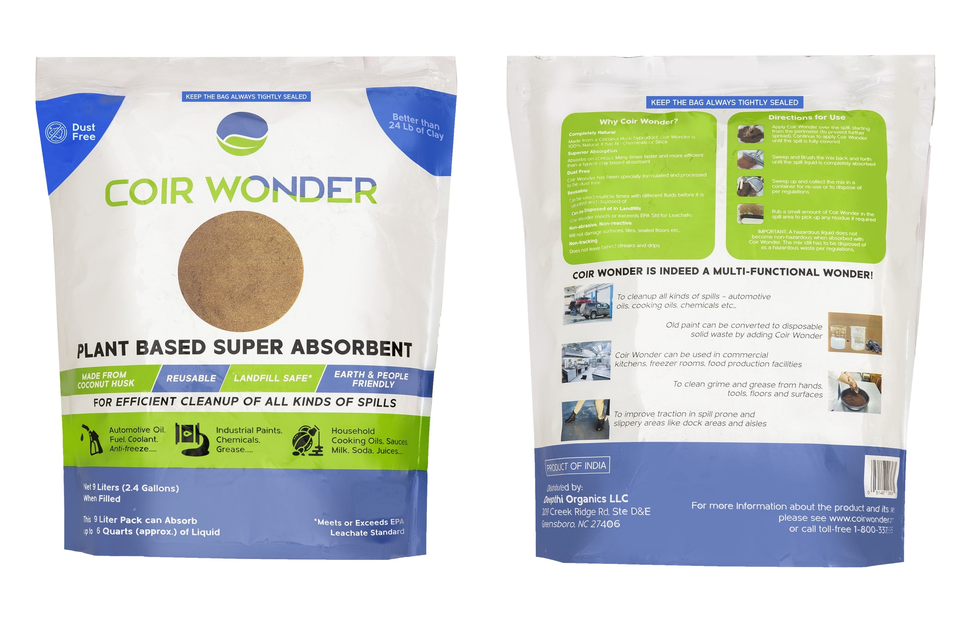 Coir Wonder 3-in-1 Oil Absorbent, Paint Hardener, No Heat Cooking Oil Solidifier and Sweeping Compound
